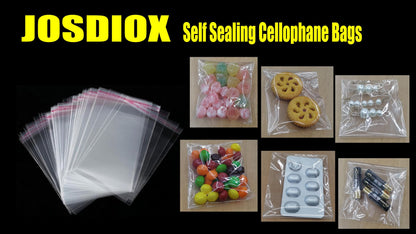JOSDIOX Self Sealing Cellophane Bags Self Adhesive,3X4 Inches Clear Resealable Cellophane Bags 3x4 inch100 Pcs