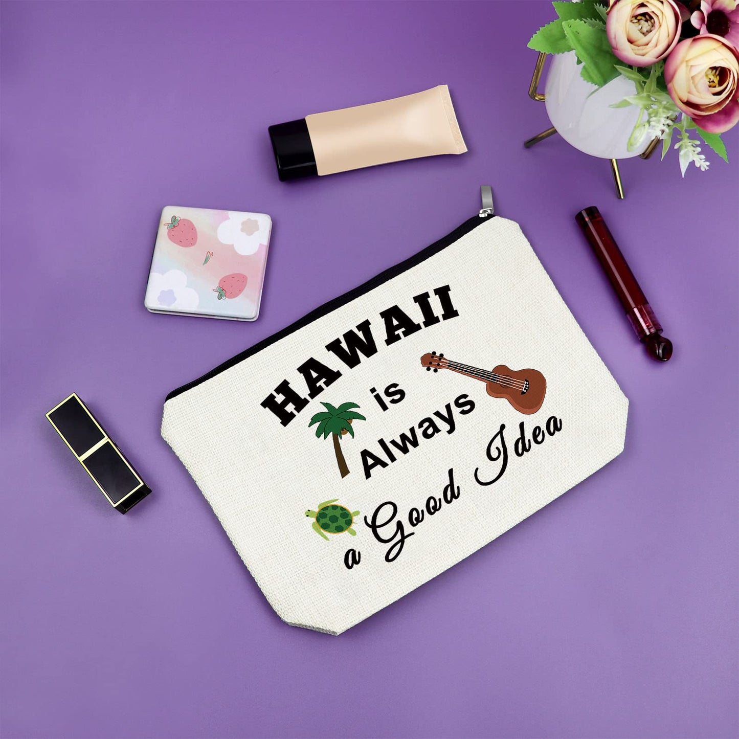 Hawaii Themed Makeup Bag - Beach Essentials for Women's Trips & Gifts