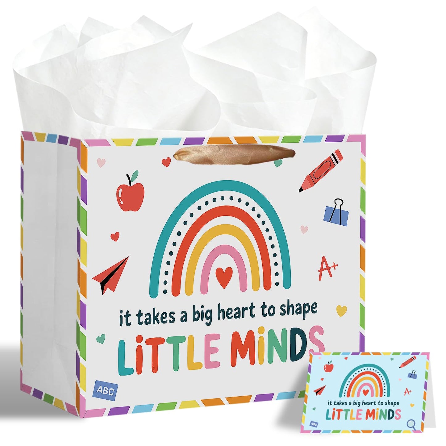 TOTEUSVIA 13" Large Teacher Gift Bag, Teacher Appreciation Gift Set Bags with Tissue Paper and Greeting Card