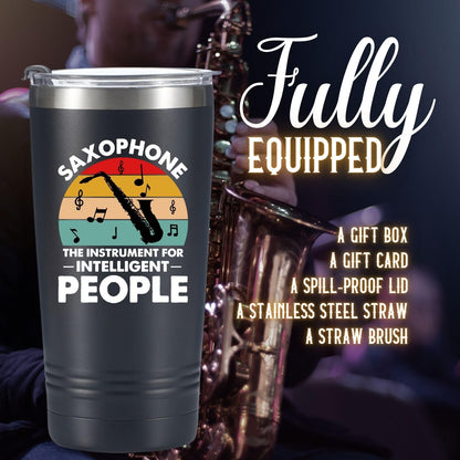 Onebttl Saxophone Player Tumbler - Insulated 20oz Stainless Steel Travel Mug with Straw, Brush, Lid, and Gift Box for Jazz Lovers