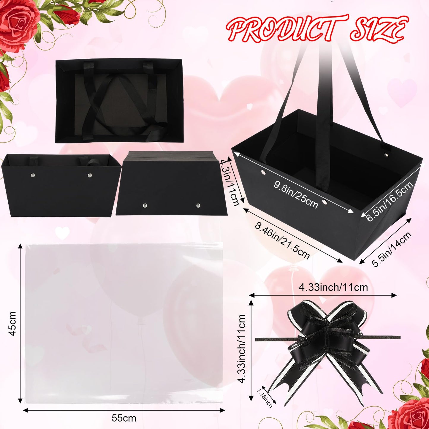 Colarr 12 Pack Baskets for Gifts Empty Bulk Kraft Empty Gift Basket Kit with Handle Wrap Bag Bow DIY Cardboard Market Tray to Fill for Graduation Father's Day Wedding, 9.8" x 6.5" x 4.3"(Black)