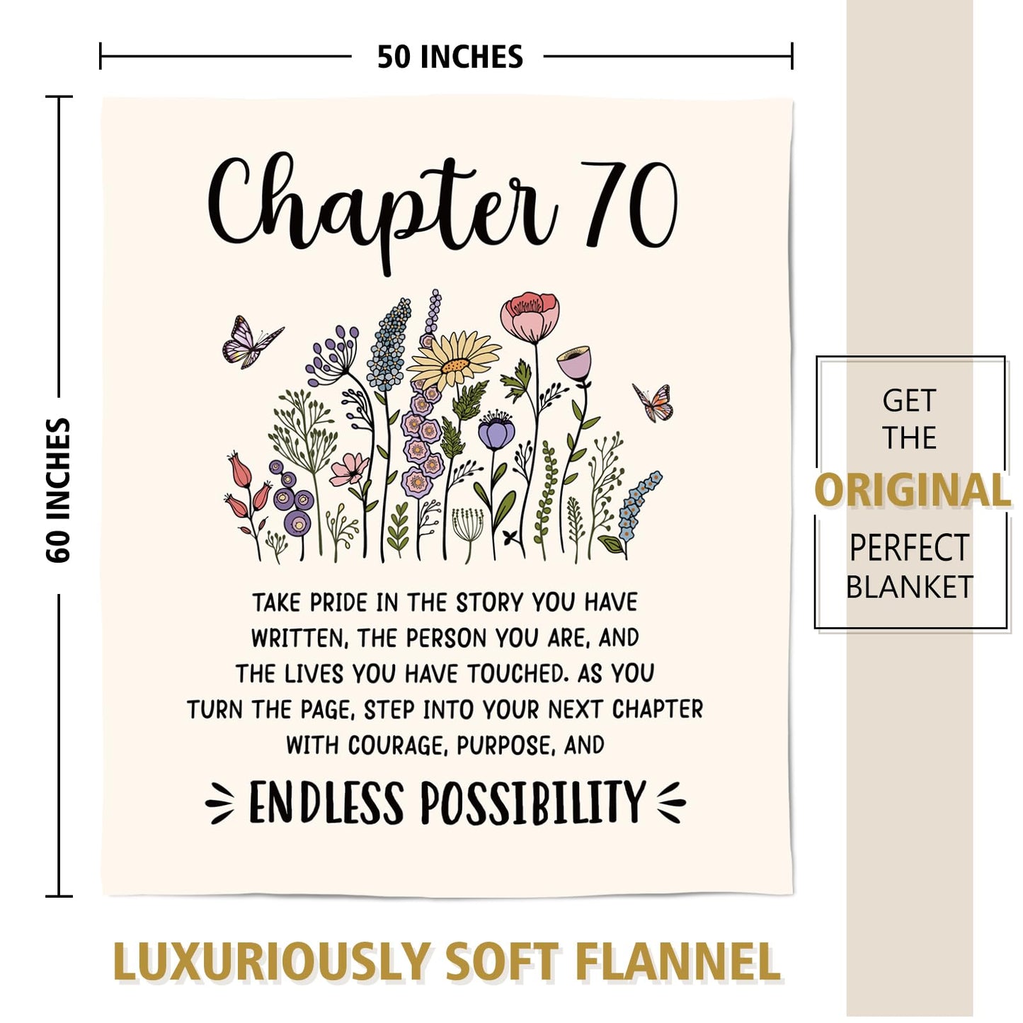 Afterprints 70th Birthday Gifts for Women, Chapter 70 Birthday Blanket, 70 Year Old Bday Gift for Woman, Mom, Friend, Sister, 70th Birthday Decorations, Turning 70 Throw Blankets 50'' x 60''
