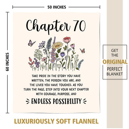 Afterprints 70th Birthday Gifts for Women, Chapter 70 Birthday Blanket, 70 Year Old Bday Gift for Woman, Mom, Friend, Sister, 70th Birthday Decorations, Turning 70 Throw Blankets 50'' x 60''