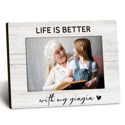 Yiayia 4x6 Picture Frame, Grandkids Photo Frame, YiayiaGifts for Grandma, Gifts for Yiayias Mothers Day from Grandchildren, Life Is Better with My Yiayia Picture Photo Frames for Desk Decor