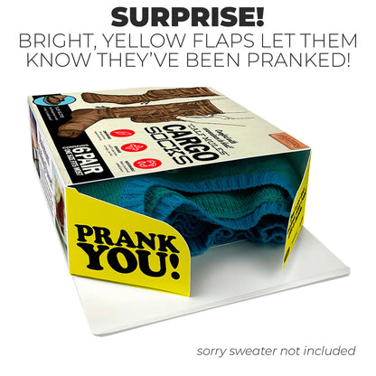 Prank-O Cargo Socks Prank Gift Box – Empty Joke Present Box for Adults & Teens, Funny Gag Gift Wrap for White Elephant, Secret Santa, Christmas, Birthdays, Office Parties & Holiday Gift Exchanges