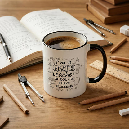 Funny Math Teacher Coffee Mug I'm a Math Teacher Of Course I Have Problems Cup, Math Teacher Gift, Appreciation Present for Teacher from Students, Birthday Gift Idea，White Ceramic 11 Oz