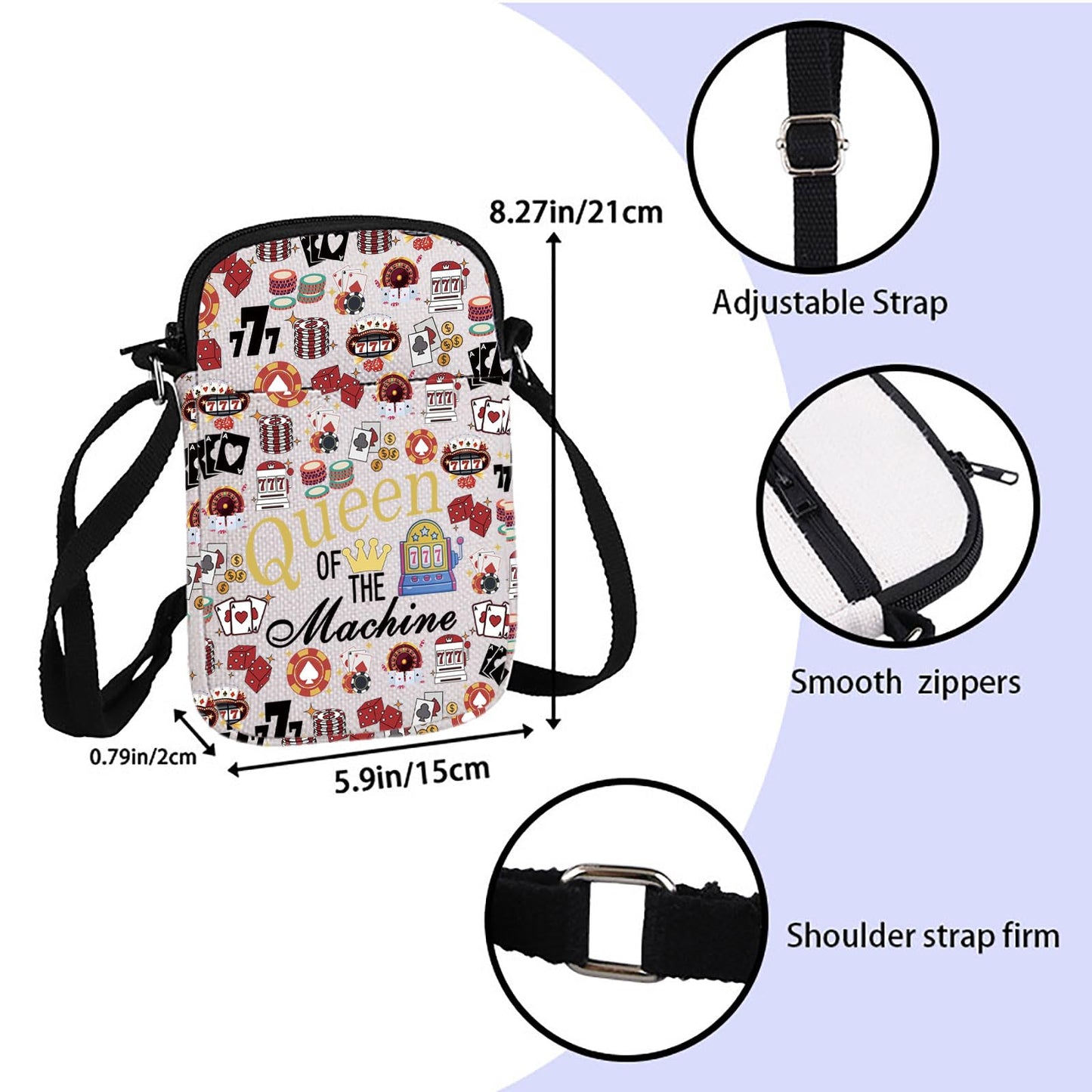 ZJXHPO Casino Cross Body Bag Casino Gambling Lover Gift Queen Of The Machine Messenger Bag Slot Gambling Gift