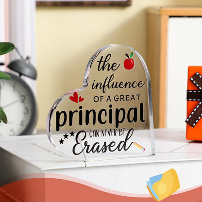 Yousoontic School Principal Appreciation Gifts for Men Women Clear Heart Acrylic Sign for Principal Holiday Present School Retirement Farewell Birthday Graduation Gifts(Influence)