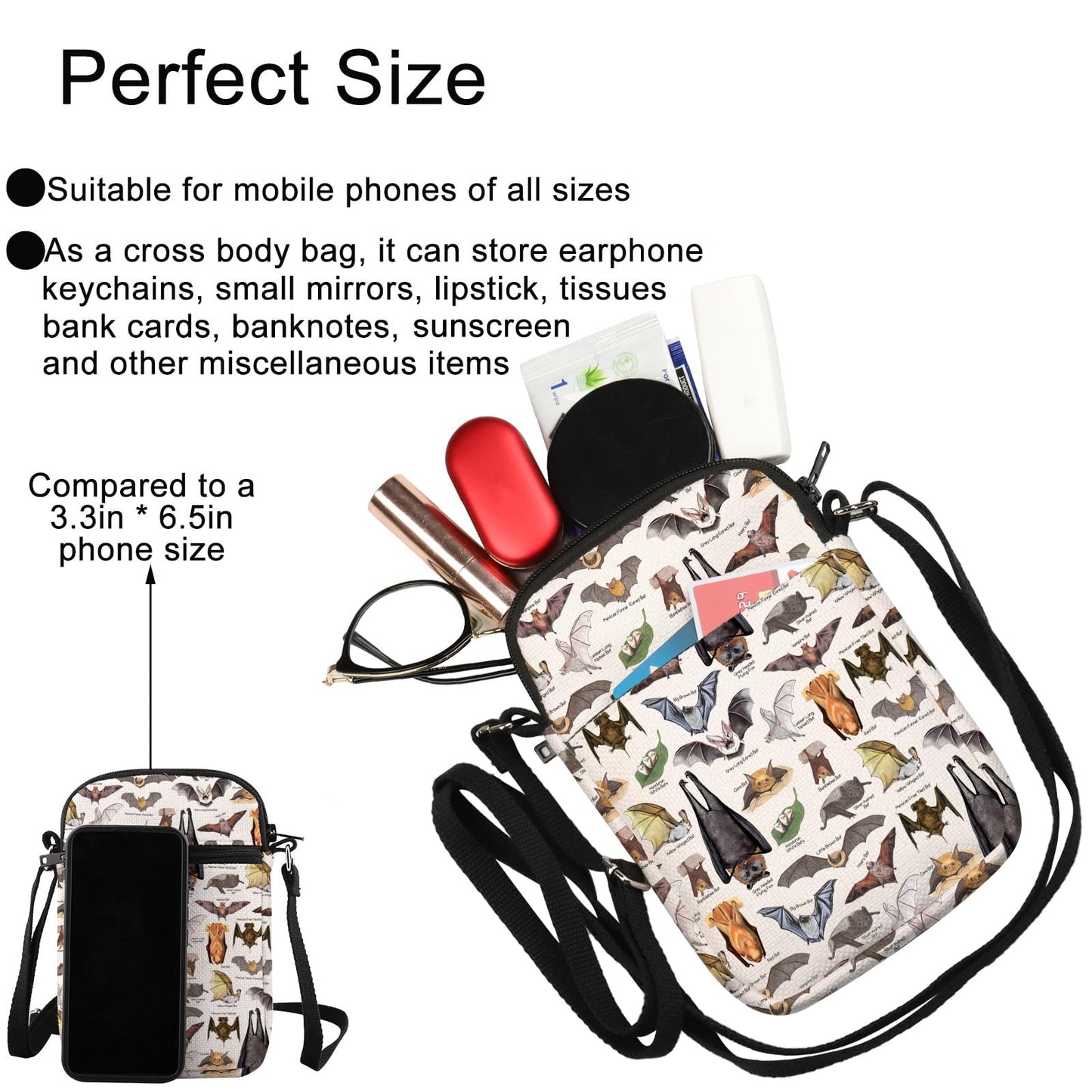 G2TUP Bat Crossbody Bag Bat Themed Gifts Bat Species Gifts Vampire Bat Gift Bat Lover Shoulder Bag