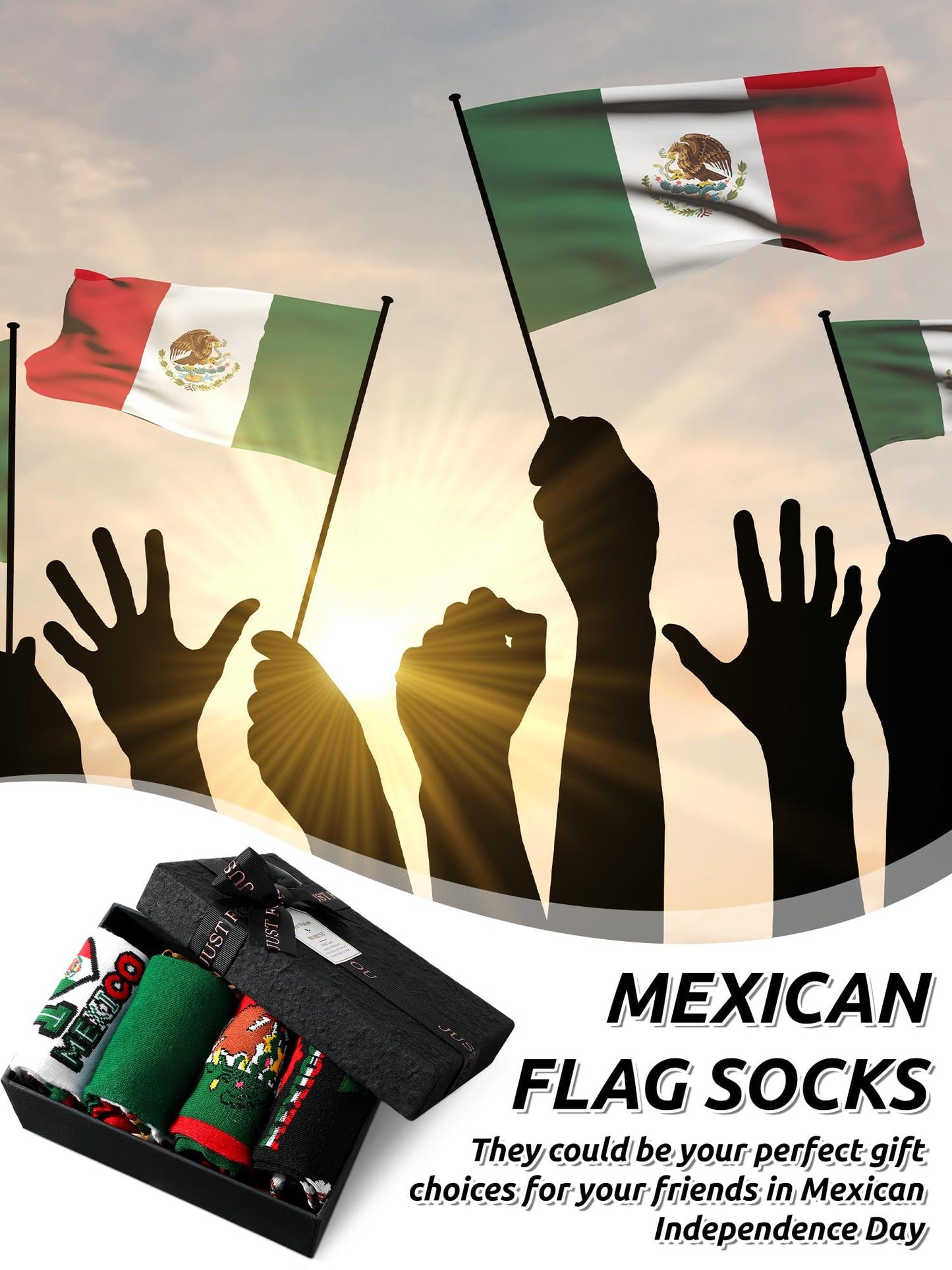 Cutecrop 4 Pairs Mexican Flag Crew Socks Novelty Mexican Gifts and Souvenirs Funny Dress Socks for Men Women