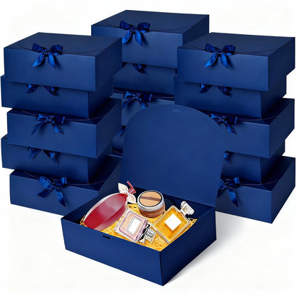 15Pack Gift Boxes with Lids, 10.6x7.8x3.1 Inches Bridesmaid Proposal Box with Ribbon, Navy Gift Boxes for Presents,Kraft Paper Boxes for Wedding Christmas Birthday Baby Shower Party