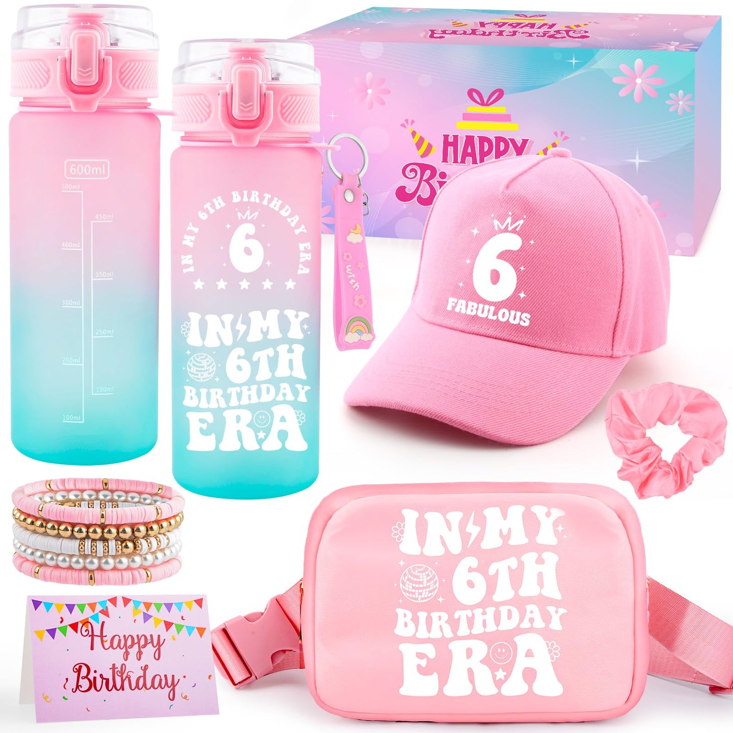 6th Birthday Gifts for Girls, 6 Year Old Girl Birthday Gift, Gifts for 6 Year Old Girl Trendy 2026 Water Bottle,Cap, Bag, 6 Birthday Gifts Ideal for Daughter Sister Niece, Things for 6yr Old Kids