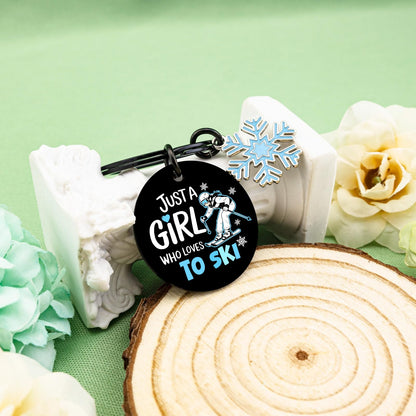 Ski Gifts for Women Skiing Accessories Best Gifts for Skiers Snowboarding Gift for Girls Friends Sister Daughter Coworker Birthday Gift Ideas Funny Keychain for Girls Just A Girl Who Loves to Ski