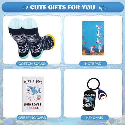 Shark Gifts for Women, 9 Pcs Shark Lovers Gift for Girls Including Tumbler Tote bag Makeup Bag Shark Coin Purse Socks Notepad Keychain Gift Card for Christmas Birthday Mothers Day