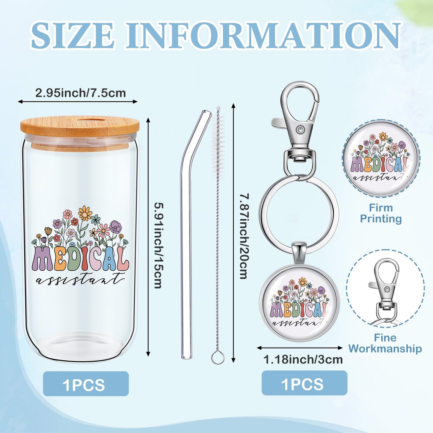 Kacctyen Medical Assistants Gift Set for Women Canvas Makeup Bag Glass Cups with Lids and Straws Keychain Medical Assistants Week Appreciation Gift