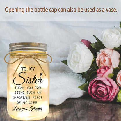 Sister Gifts - Mason Jar Night Lights with Warm Lights for Sisters, Unique Sister Birthday Gifts Ideas for Mothers Day Christmas Valentines Day, Heartfelt Home Decor Gift