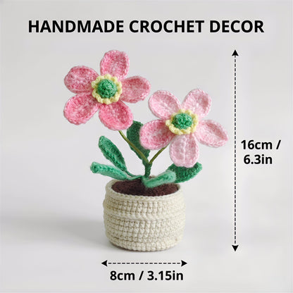 Hand-Made Crochet Wild Rose with Greeting Card and Handled Gift Bag, Spring Artificial Flowers for Mothers Day Appreciation Gifts for Family Girl Friend Other Half(Gradient Pink)