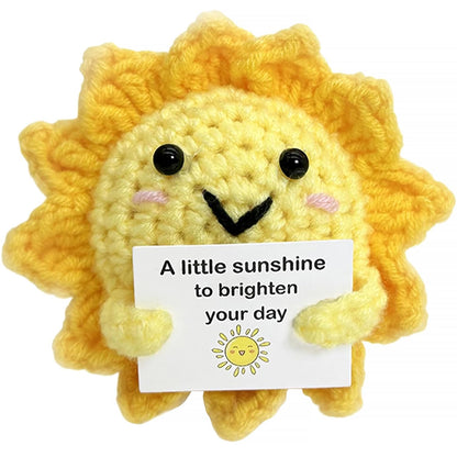 Positive Energy Crochet Sun Gift with Inspiring Affirmation Card, Handmade Emotional Support Sunshine, Thoughtful Stress Relief Present for Women and Men, Cute Birthday and Office Desk Décor