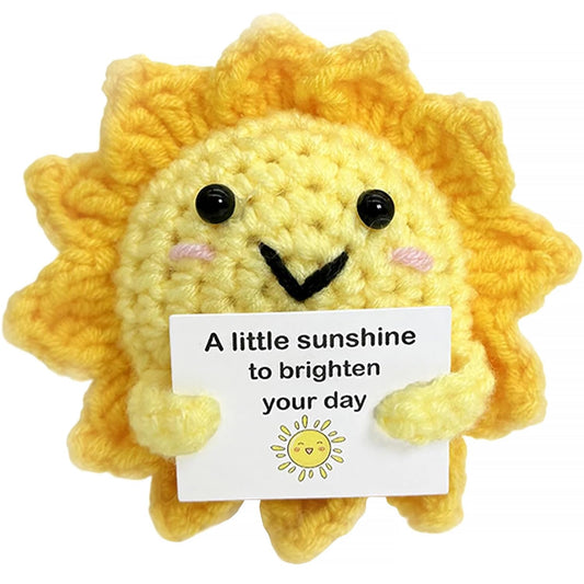 Positive Energy Crochet Sun Gift with Inspiring Affirmation Card, Handmade Emotional Support Sunshine, Thoughtful Stress Relief Present for Women and Men, Cute Birthday and Office Desk Décor