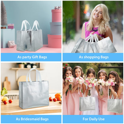 Eccliy 60 Pcs Reusable Gift Tote Bags Housekeeping Appreation Grocery Shopping Bag with Handles for Bridesmaid Wedding(Silver)