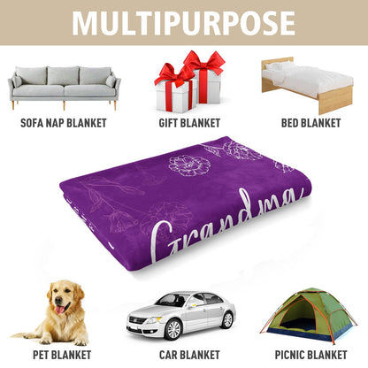 Grandma Gifts, Birthday Gifts for Grandma from Grandkids, to My Grandmother Soft Throw Blanket for Christmas Mothers Day 50" x 60", Purple