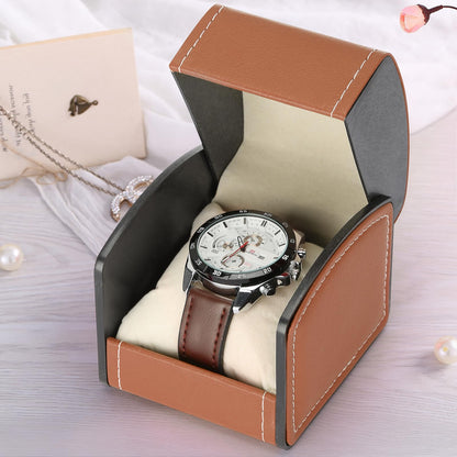 Luxury Single Watch Gift Box with Removable Pillow, PU Leather Single Watch Case Wristwatch Jewelry Storage Display Holder Cases for Men and Women (Brown)