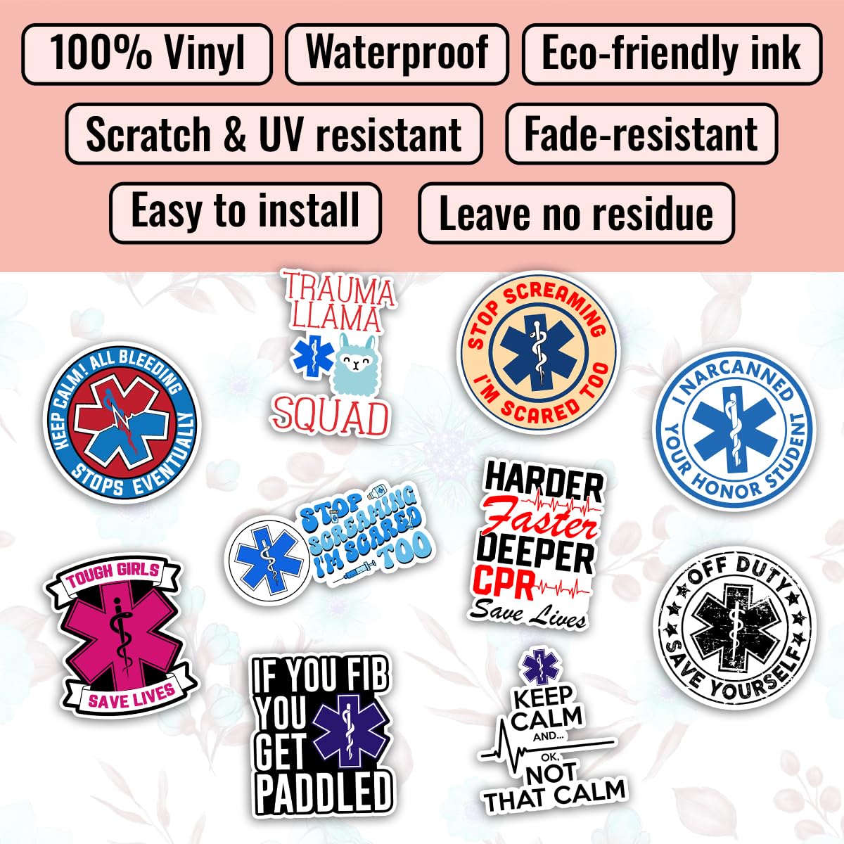 TODOLIA (10Pcs-3in) EMT EMS Sticker Pack, Funny First Responder Paramedic Sticker, Emergency Medical Technician Gift, EMS Week Decoration for Laptop Tablet Planner Water Bottle Helmet Vehicles