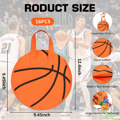 KERINGO 16 PCS Basketball Party Favor Bags Ball Themed Goodie Candy Snacks Bag Basketball Gift Bags Non Woven Gift Bags for Kids Adults Sport Party Supplies