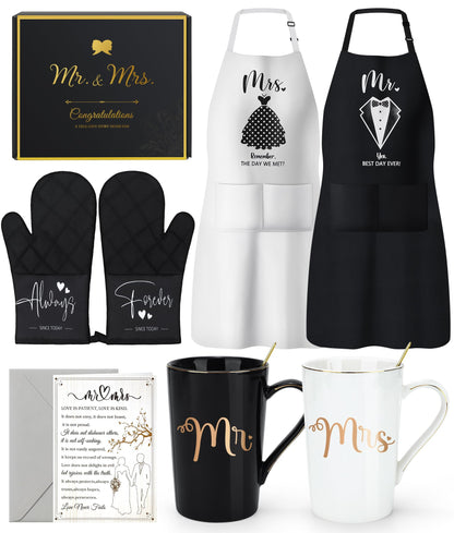 Wedding Gifts for Couples 2026 Bridal Shower Gift for Bride To Be Engagement Gifts for Couples Newlyweds His and Hers Mr and Mrs Gift for Anniversary Marriage Matching Couple Stuff Basket with Aprons