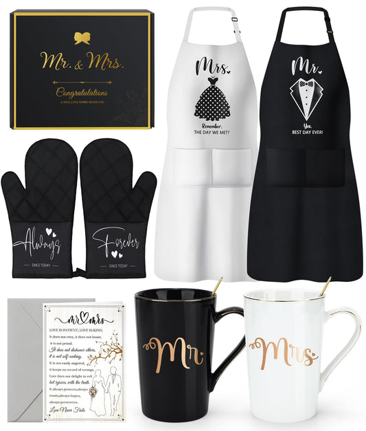 Wedding Gifts for Couples 2026 Bridal Shower Gift for Bride To Be Engagement Gifts for Couples Newlyweds His and Hers Mr and Mrs Gift for Anniversary Marriage Matching Couple Stuff Basket with Aprons