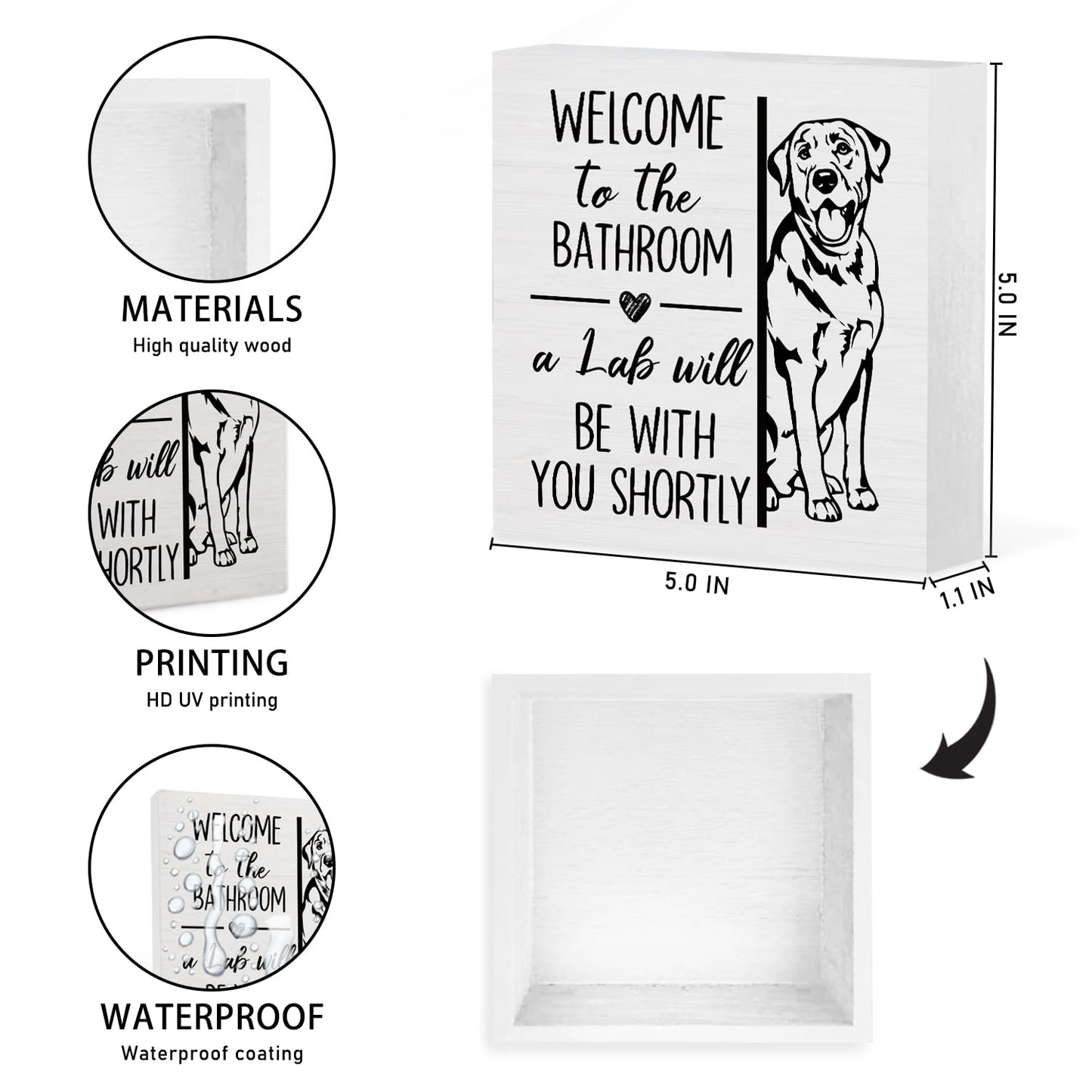 Funny Labrador Retriever Bathroom Wooden Box Sign,Gifts for Labrador Dog Lovers,Lab Dog Wood Block Plaque Signs for Bathroom Toilet Restroom Desk Table Shelf Decor, 5x5 Inch