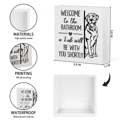 Funny Labrador Retriever Bathroom Wooden Box Sign,Gifts for Labrador Dog Lovers,Lab Dog Wood Block Plaque Signs for Bathroom Toilet Restroom Desk Table Shelf Decor, 5x5 Inch