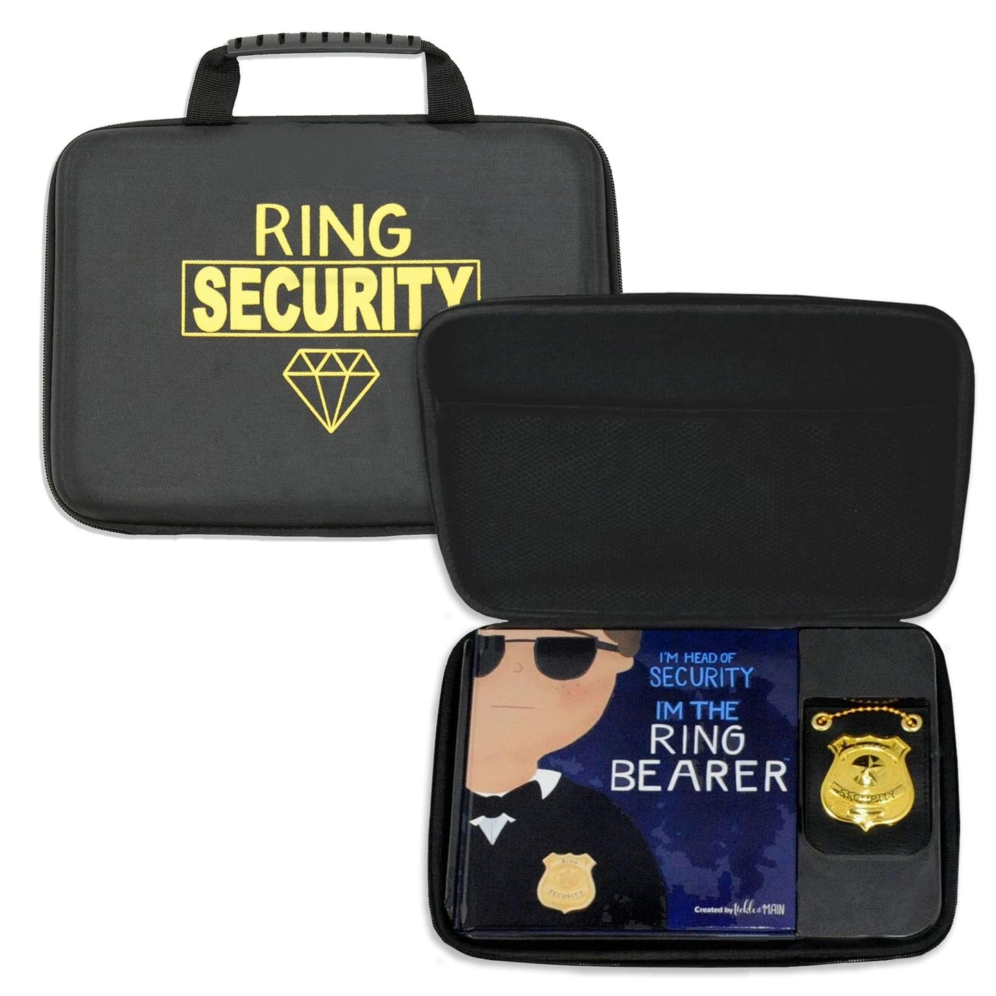 Tickle & Main Ring Bearer Proposal Gift Set - Youth S/M, Ages 4 & Up, Black Polyester - Includes Storybook, Leather Badge & Security Briefcase - Kids Ring Bearer Gifts