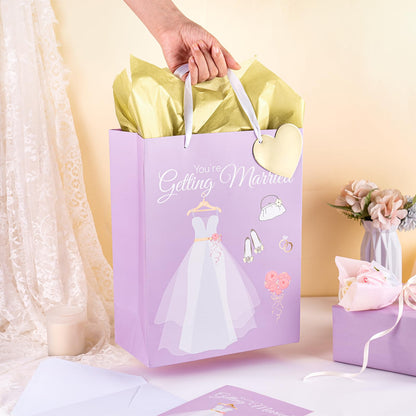 WRAPAHOLIC 13" Large Gift Bags with Card and Tissue Paper - Wedding Dress Design for Weddings, Engagements, Bridal Showers, Gift Wrap