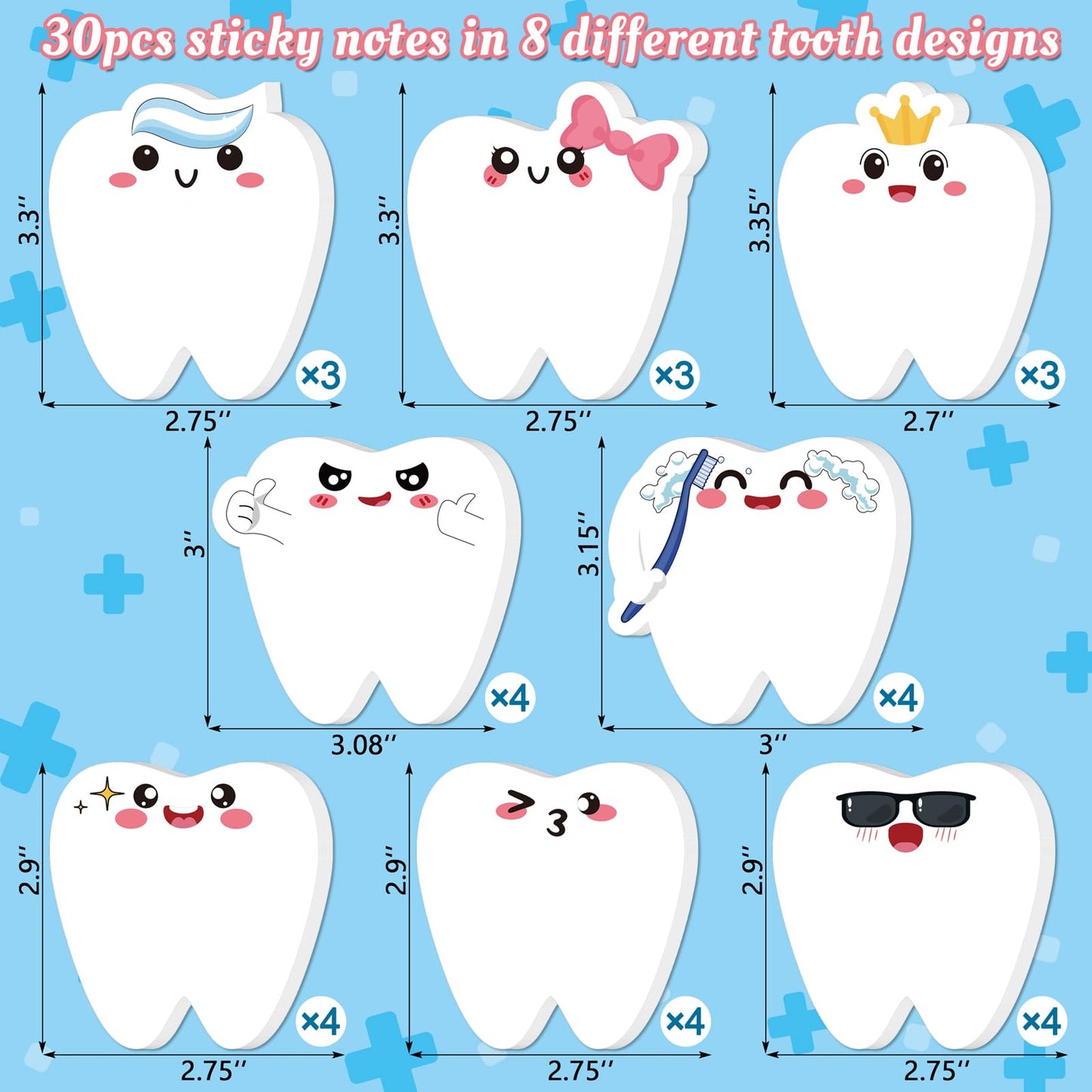 30Pcs Nurse Week Dental Assistant Appreciation Tooth-Shaped Sticky Notes Gifts: Dentist Post it Notepad for Adults, Coworker, Employees Christmas Holiday Office Party Supplies