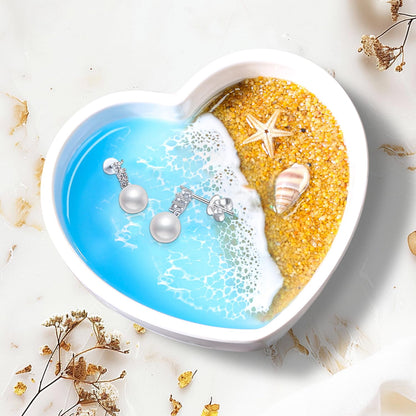 Resin Jewelry Dish,Handmade Coastal Ocean Decor Ring Dish for Rings Earrings Necklaces Bracelet Watch Keys, Engagement Gifts for Women,Mother's Day Birthday Gifts for Her