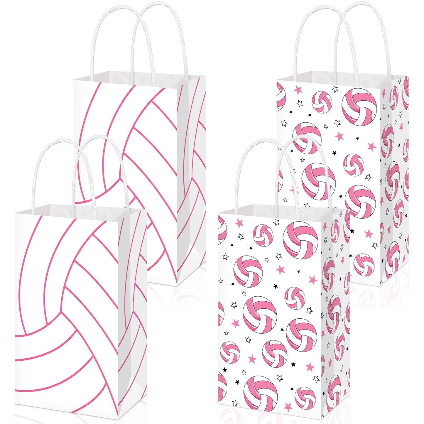 Eersida 16 Pcs Pink Volleyball Party Favor Pink Volleyball Goodie Bags Bulk with Handle Candy Treat Bags for Team Birthday Party Supplies