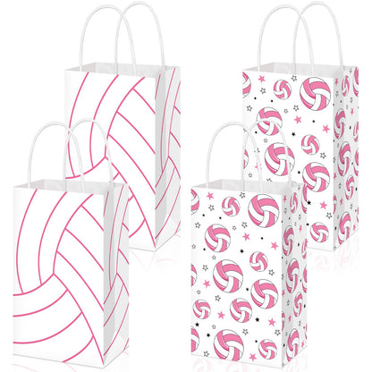 Eersida 16 Pcs Pink Volleyball Party Favor Pink Volleyball Goodie Bags Bulk with Handle Candy Treat Bags for Team Birthday Party Supplies