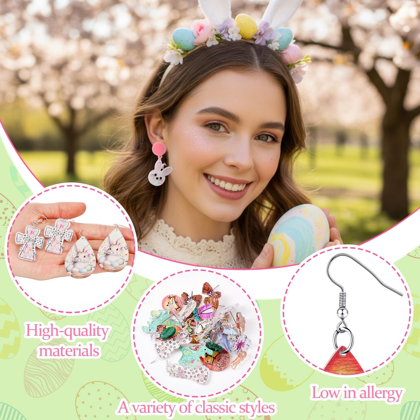 Nosiny 36 Pairs Easter Earrings for Women Bulk Colorful Easter Bunny Dangle Earrings Cute Spring Rabbit Carrot Egg Shaped Jewelry Holiday Gift