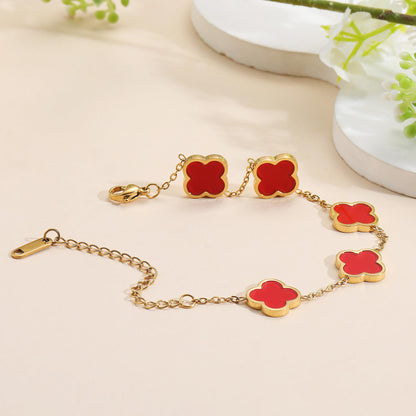 AIPPK 18K Gold Plated Clover Lucky Bracelet for Women White/Black/Red/Green Flower Four Leaf Link Bracelets Trendy Jewelry Gifts for Women