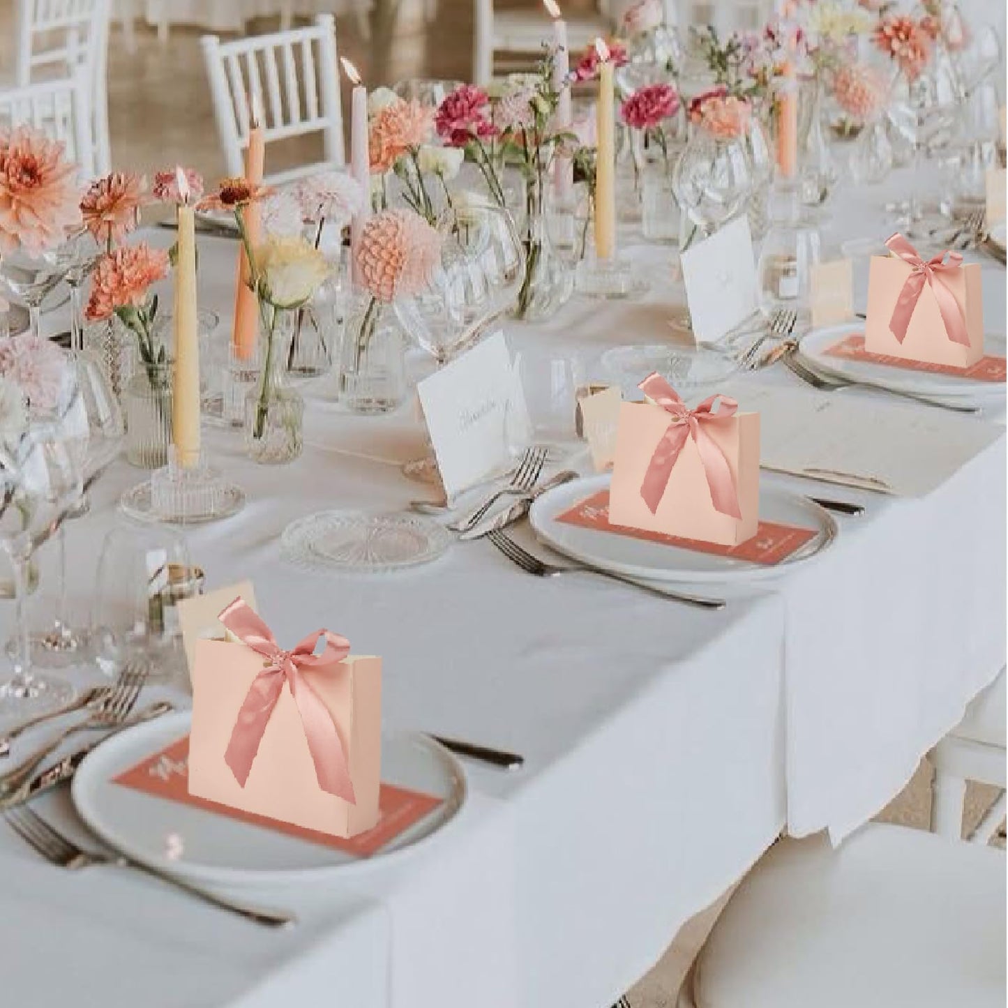 24Pack Small Gift Bags, Mini Party Favor Bag Treat Box with Bow Ribbon,Party Favors Goodie Bags For Wedding,Birthday,Baby Shower Favor, Bridal Shower(4.5x1.8x3.9 Inch) (PINK)