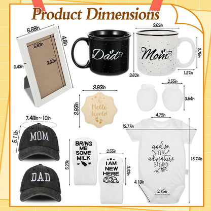 12 Pcs New Mom Gifts, New Parents Gifts for Couples, Gender Reveal, Expecting Parents to Be Baby Shower, Bear Mug, Decision Coin, Baby Socks, Bodysuit Set