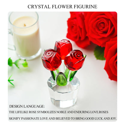 3.2 * 2in Handmade Crystal Red Rose Bouquet Figurine Romantic Rose Flower Gifts for Wife Mom on Birthday Wedding Anniversary