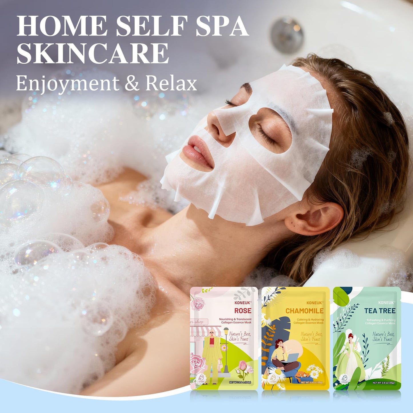 KONEUK 9 Pack Hydrating Face Masks Skincare, Bulk Sheet Face Mask for Dry Skin, Collagen Facial Masks Spa Gifts for Women Skin Care, Mothers Day Gifts for Mom, Teacher Gifts and Nurse Gifts