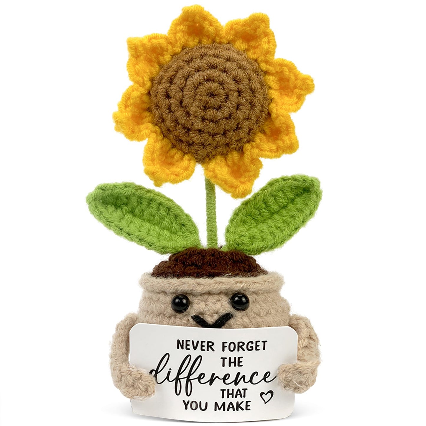 Tiny Detalles Birthday Gifts for Women - Mini Positive Crochet Sunflower, Unique Teacher Appreciation Gifts, Thank You Gifts for Women, Nurse, Friends, Coworker and Sunflower Decor