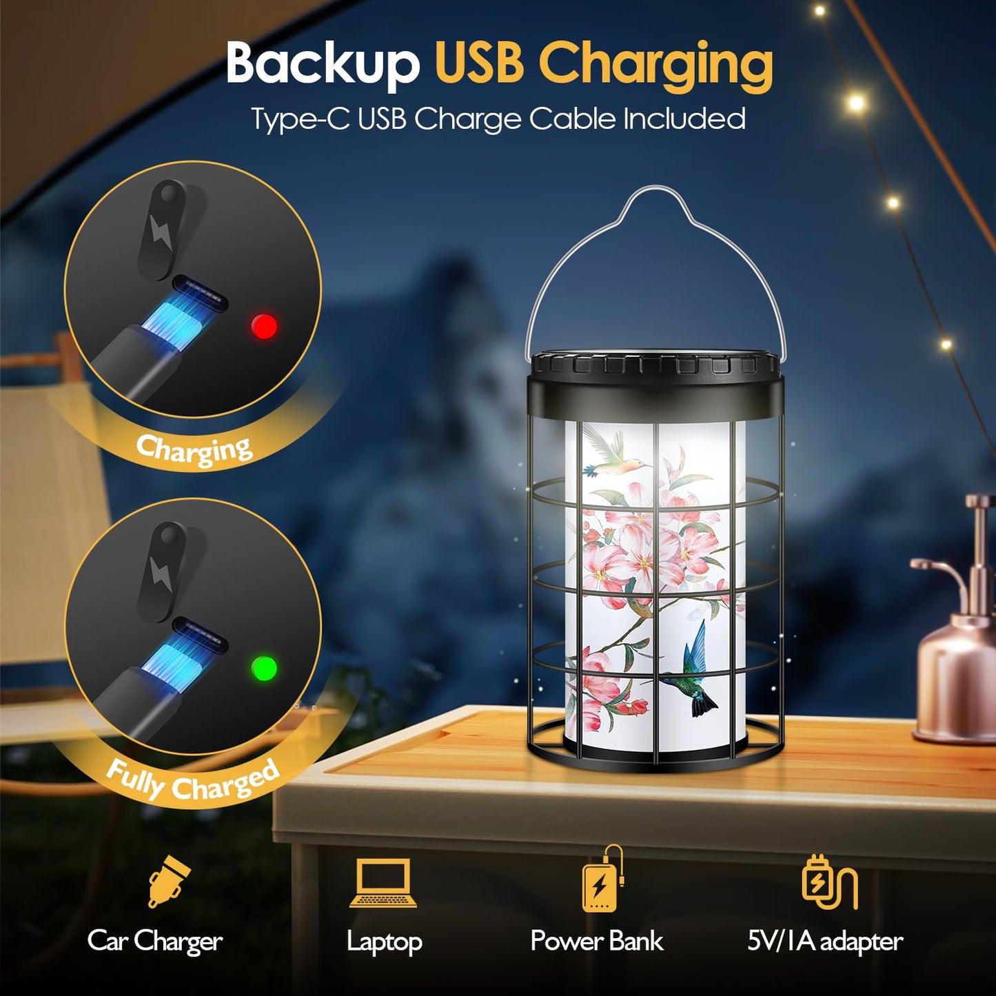 Hummingbird Solar Lanterns Outdoor Waterproof, Solar & USB Dual Charging Options, Garden Decor Hanging Lights, Gifts for Mom Wife Grandma Daughter Friends Sister