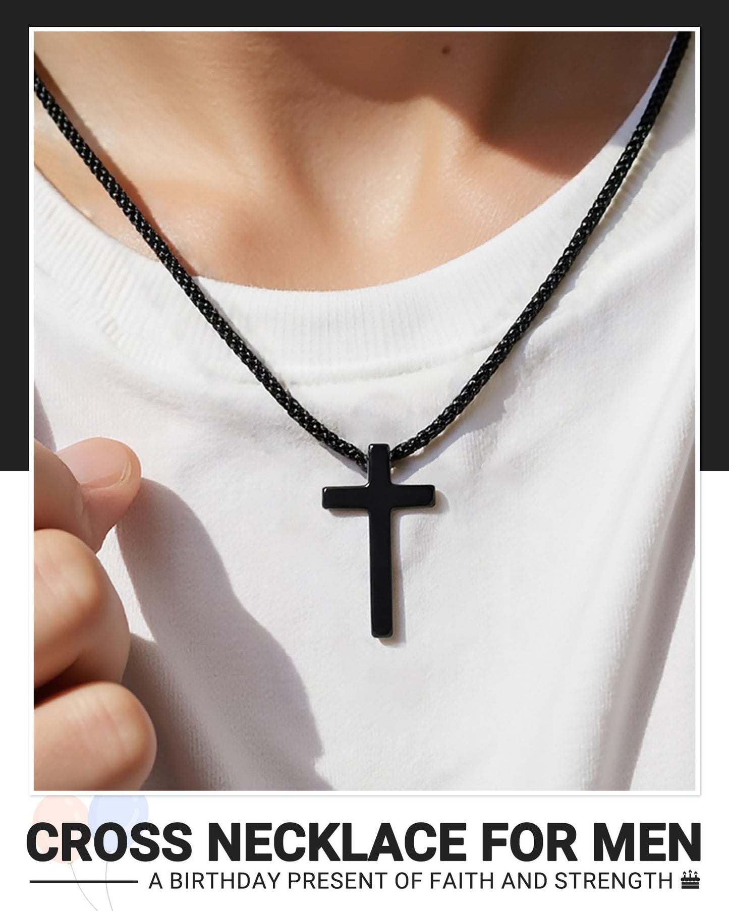 Birthday Gift Black Cross Necklace for Boys 8–21 Years Old with Joshua 1:9 Bible Verse