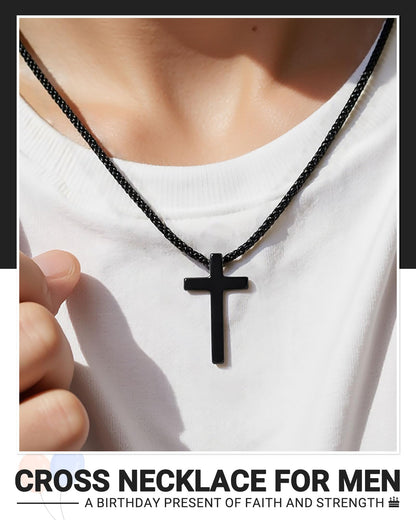 Birthday Gift Black Cross Necklace for Boys 8–21 Years Old with Joshua 1:9 Bible Verse