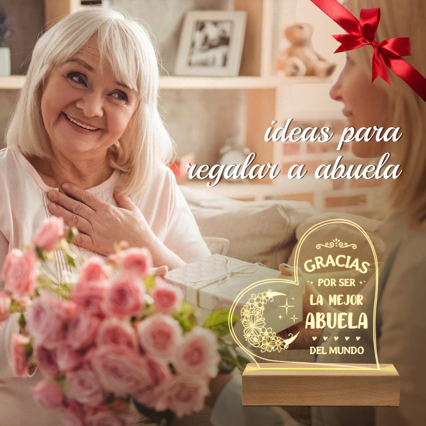 GiltGlimmer Abuela Gifts, Birthday Gifts for Grandma in Spanish, Regalos para Abuela Engraved Acrylic Night Light, Spanish Grandma Birthday Gifts, Gifts for Abuela from Grandchildren