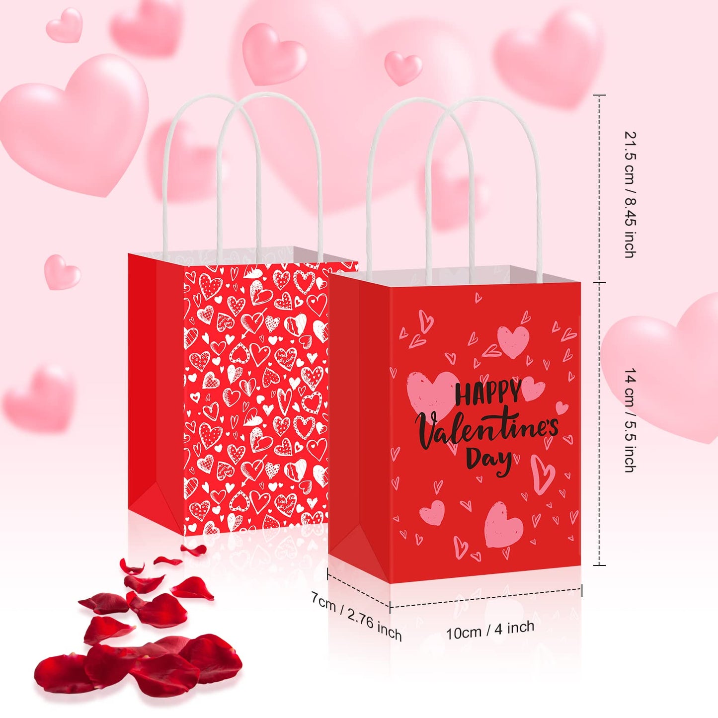 Spakon 8 Pcs Valentines Day Gift Bags Valentines Paper Gift Bags with Handles Bag for Cards, Galentines, Teacher Present, Classroom Party, Wedding Birthday Party Favor (5.5 x 4 x 2.75 Inch)